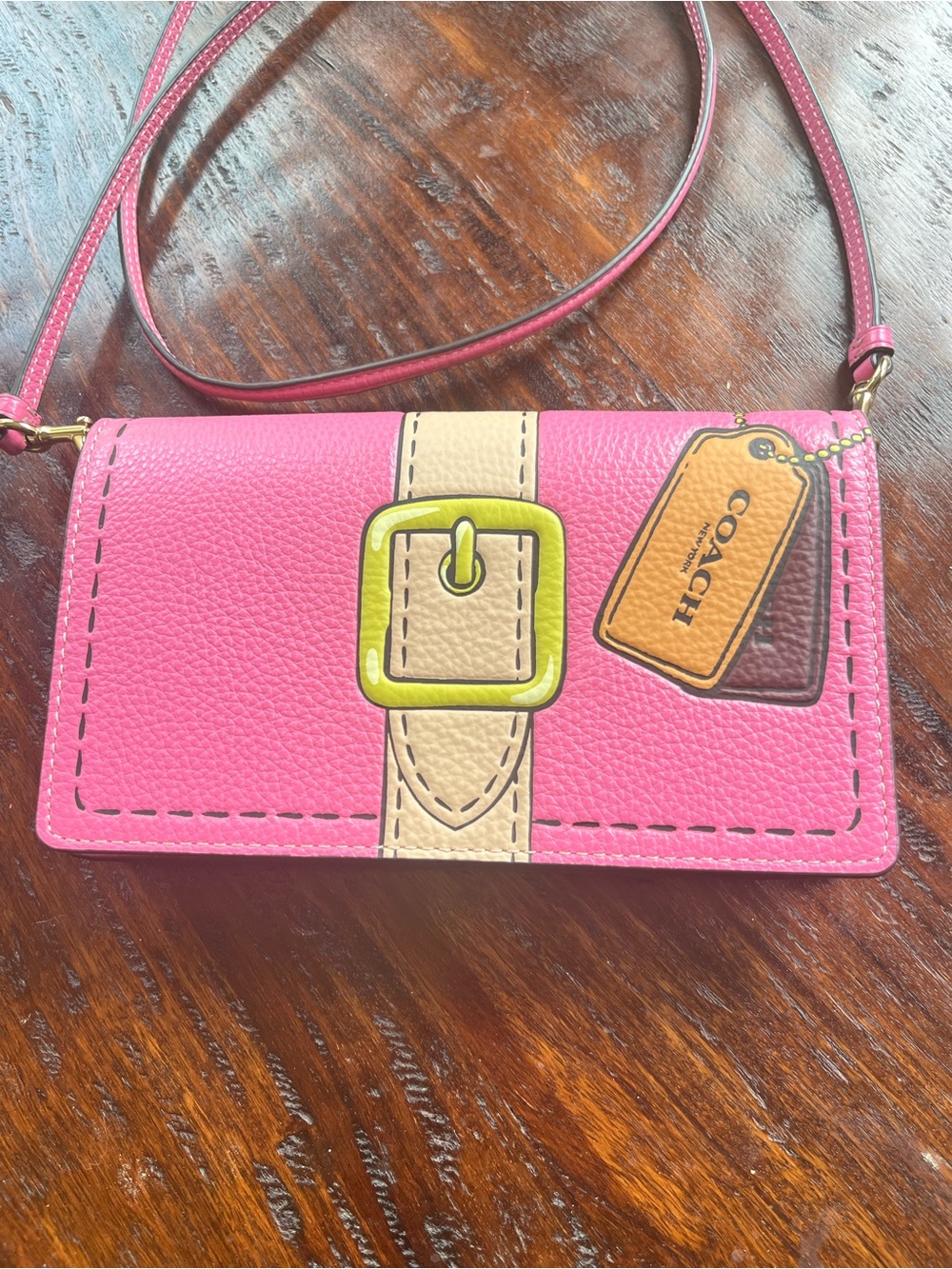 Coach Anna Foldover Clutch Crossbody Trompe L’oeil Pink Barbiecore